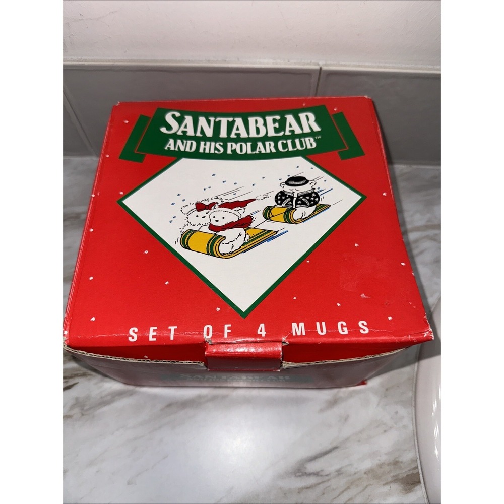 Vintage Santa Bear & His Polar Club,โ Dayton Hudson, Set Of 4 Mugs, Cups, 1988